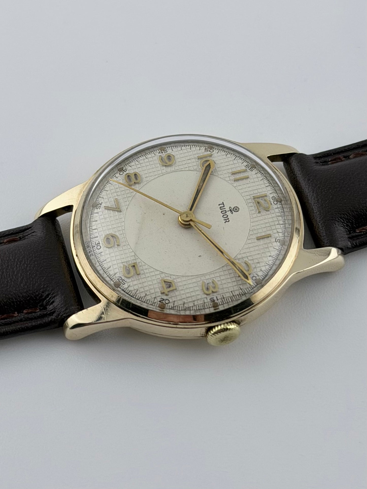 Tudor 9ct Manual Wind - Arabic and Waffle style dial