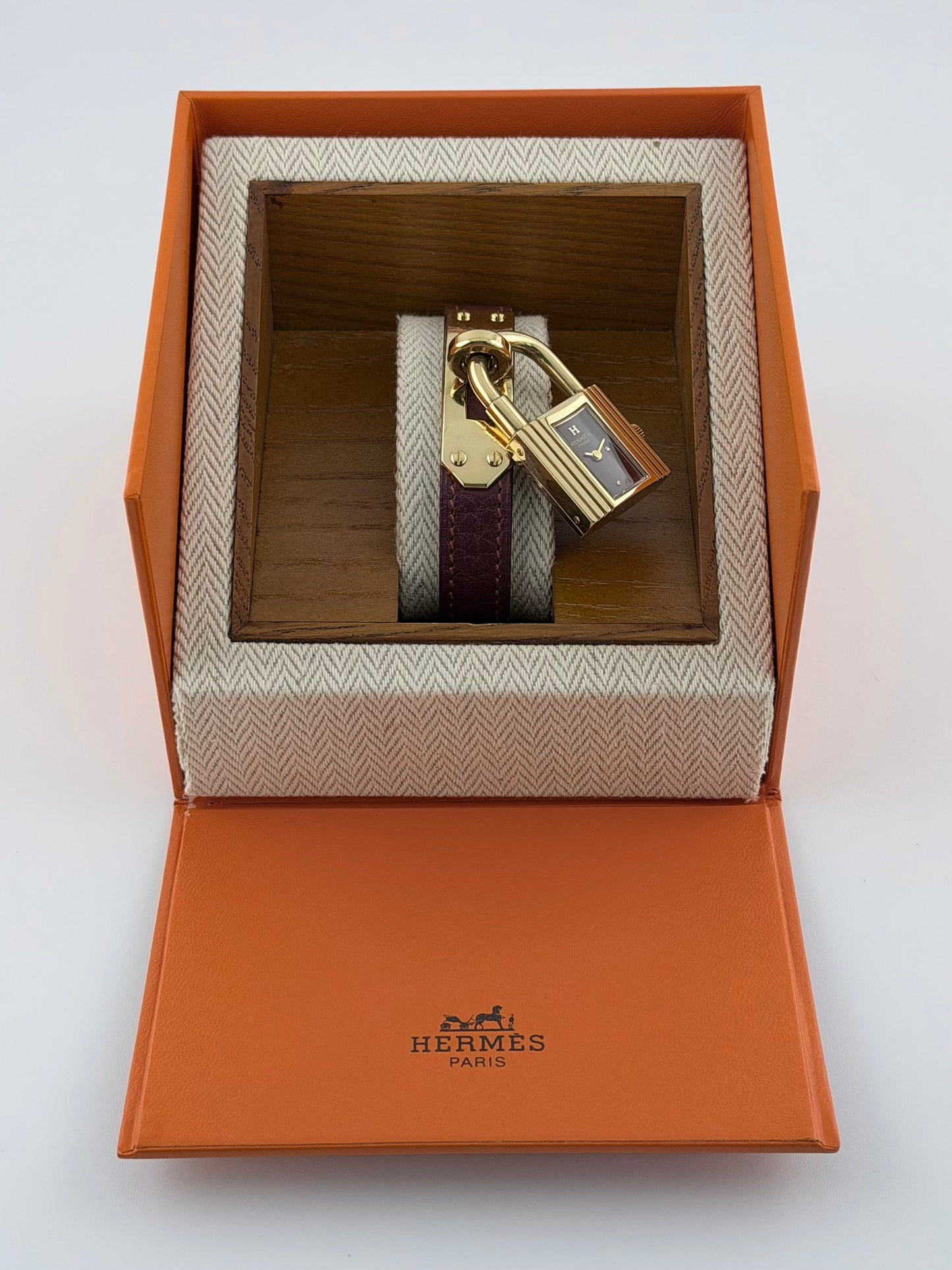 Hermes Paris Kelly Lock Watch - Burgundy - Original Box - Ladies