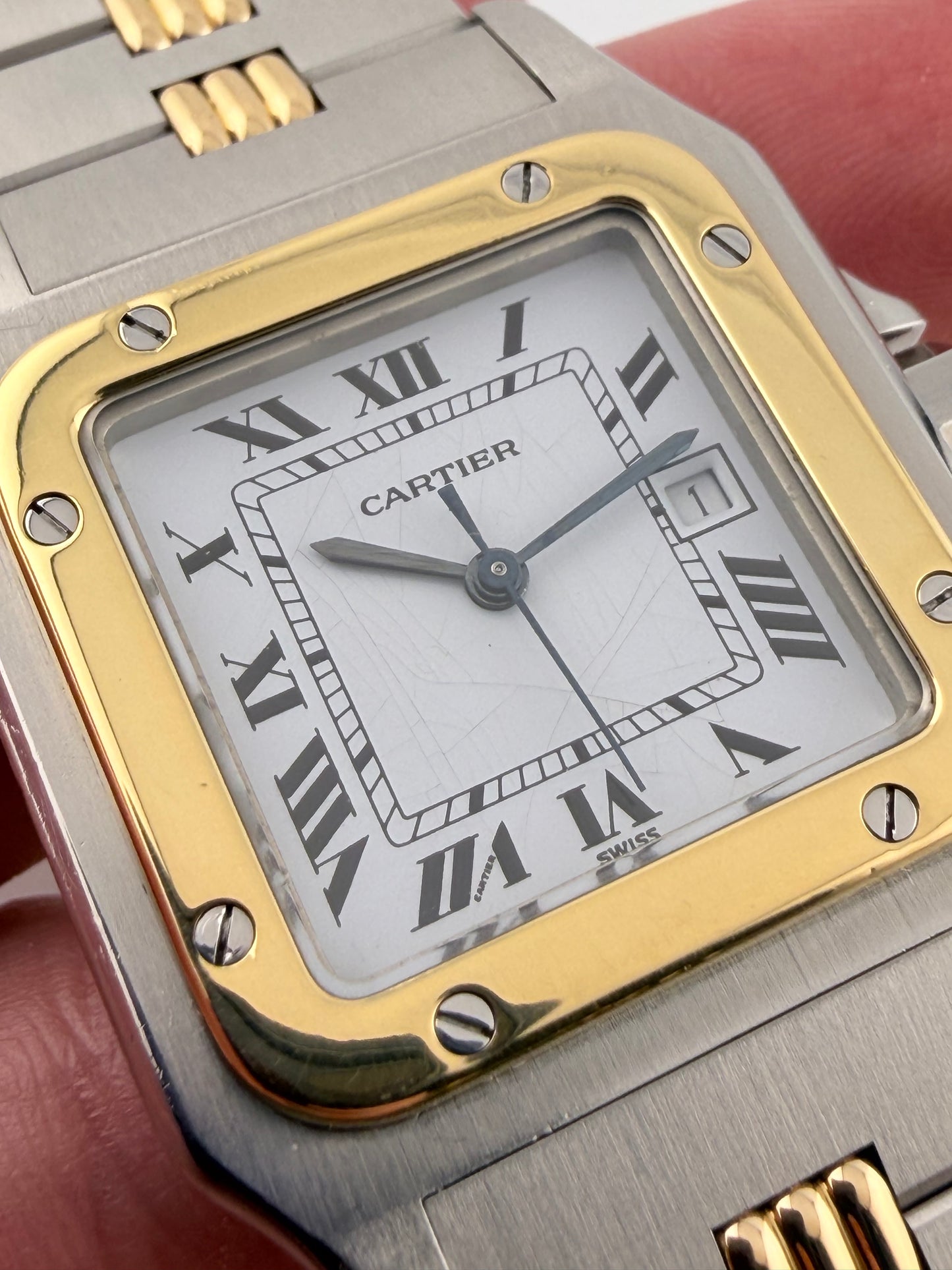 Cartier Santos Carree Automatic Date - Rare Godron Bracelet - 2961