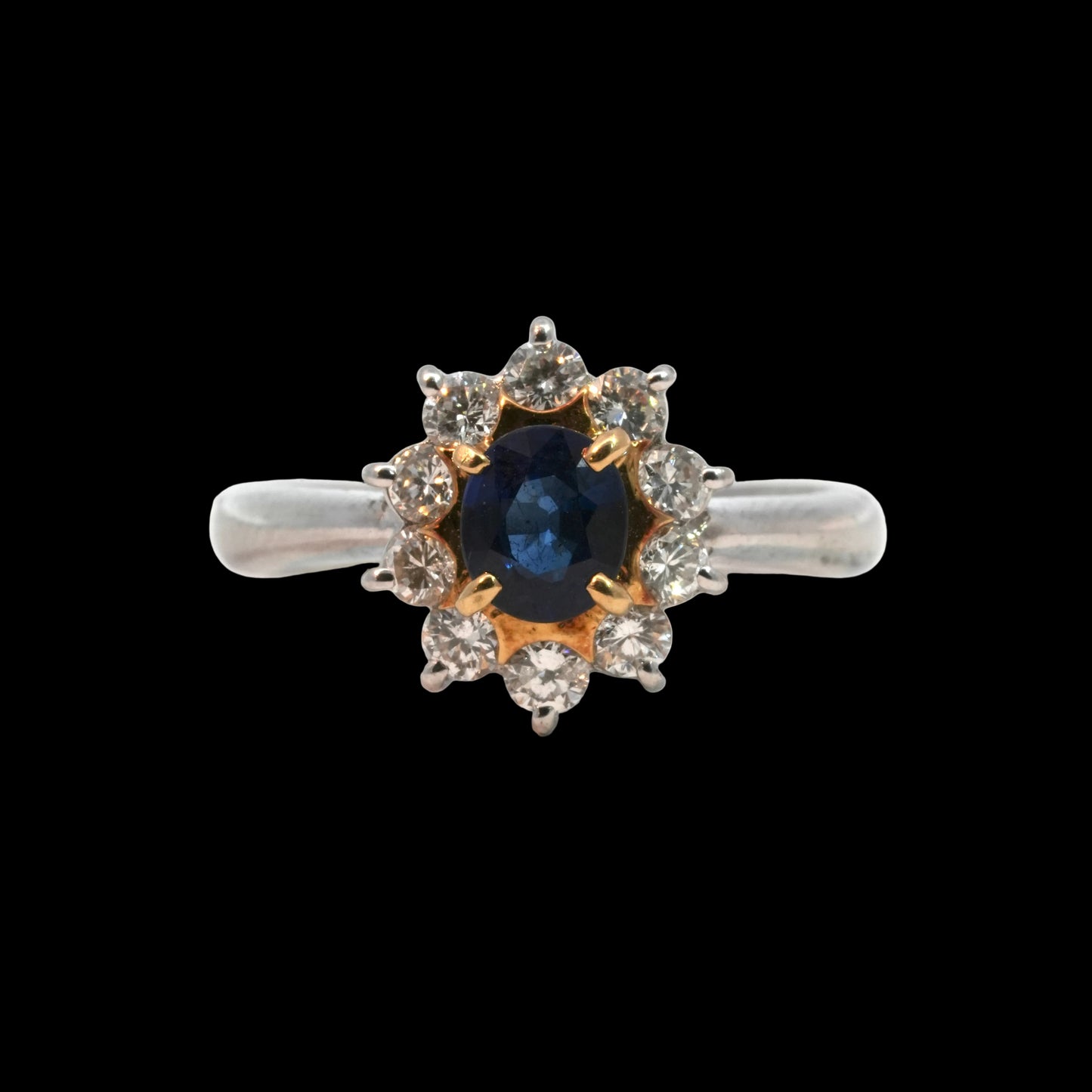 Sapphire & Diamond Cluster Ring - 18k White Gold
