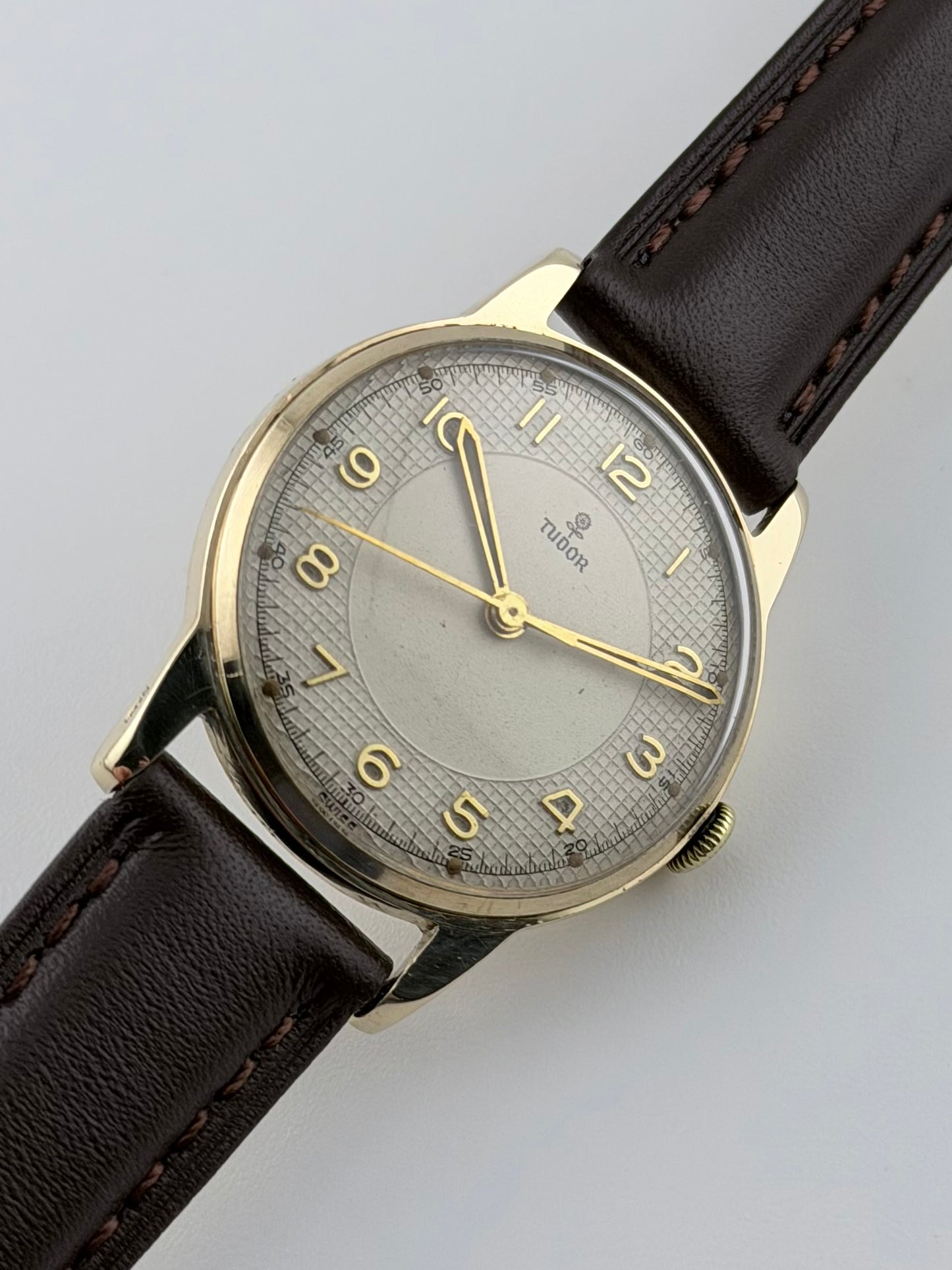 Tudor 9ct Manual Wind - Arabic and Waffle style dial