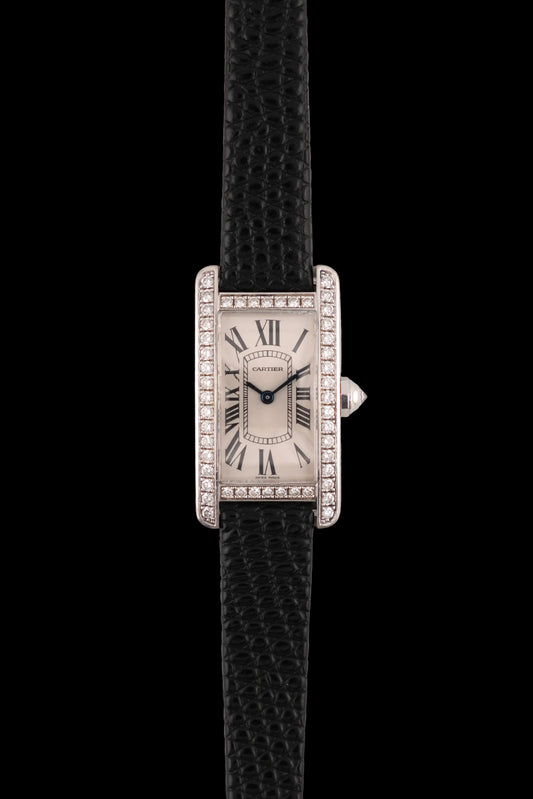 Cartier Tank Americaine Quartz - Solid 18ct White Gold & Diamond Set - 2489 - with Box