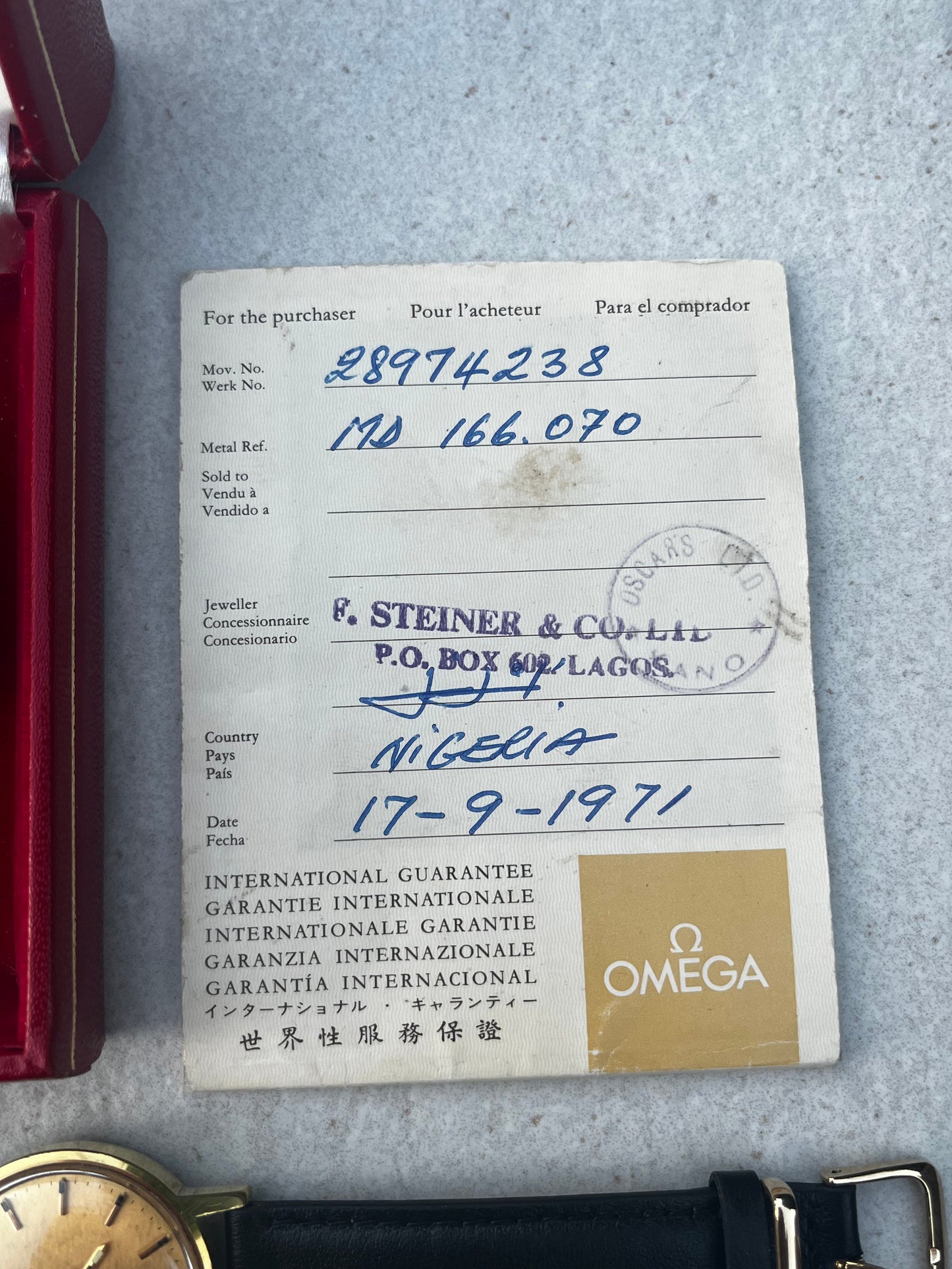 Omega Geneve Automatic Shantung Dial 166.070 Box and Papers