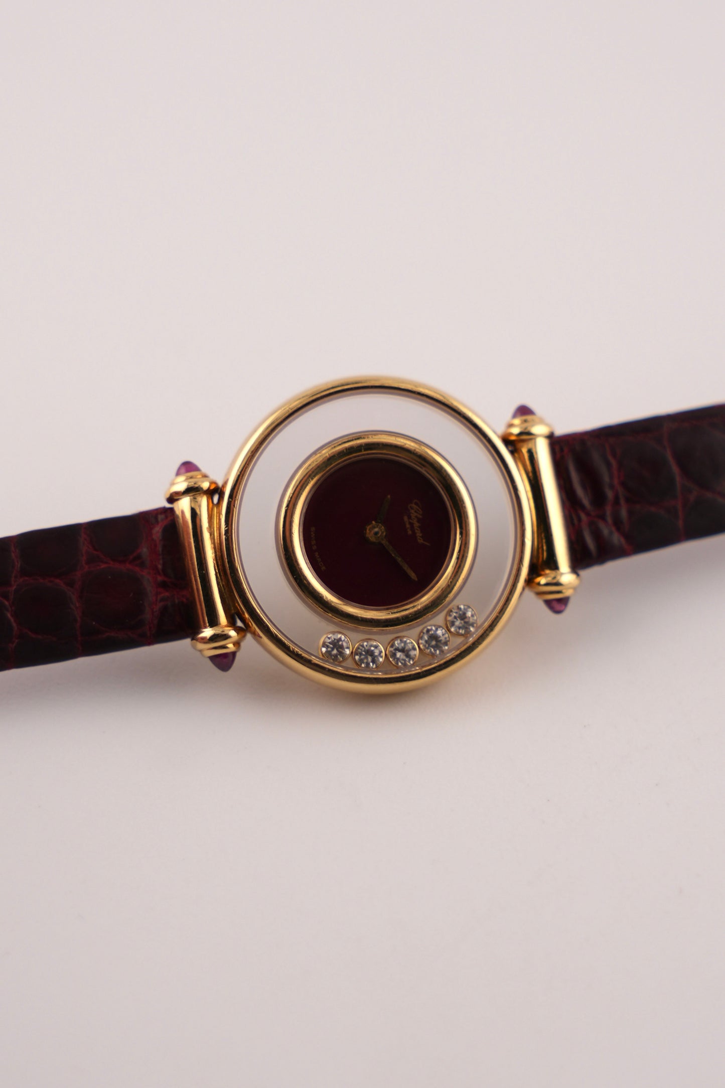 Chopard Happy Diamonds Ladies 18ct Gold Quartz - Burgundy Dial